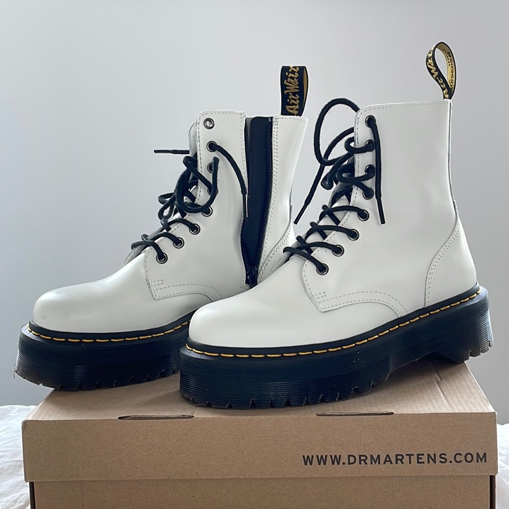 Dr Martens White Leather Jadon Platform Boot, US 8 / EU 39